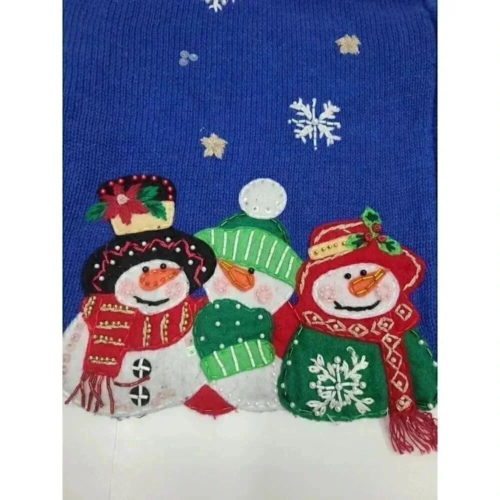 Vintage Tiara International Christmas Sweater Women's Sz Large Full Zip Snowmen - Picture 6 of 9